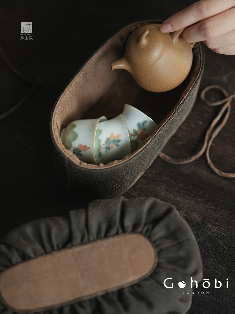 [賦山敘 x Gohobi] Gohobi Xiangyun Silk Tea Bag – Travel Teacup Set Storage Pouch Portable Tea Case