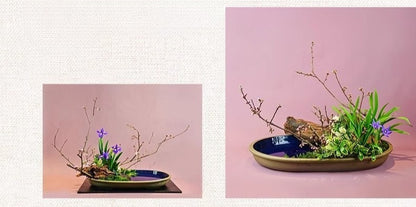 Gohobi Extra Large Oval Ikebana Bowl – Japanese Ceramic Flower Arrangement Vessel