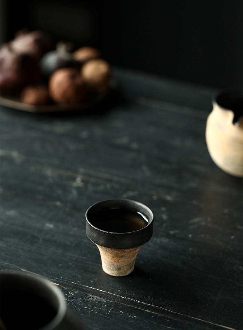 Gohobi Handmade Ceramic Artist Black Brushing Tea Cup Teappot Tea Set