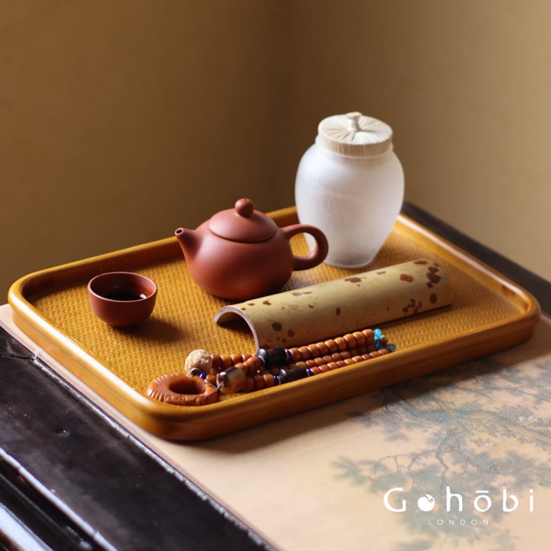 Gohobi Polished Bamboo Tea Tray – Bamboo Woven Gongfu Tea Tray