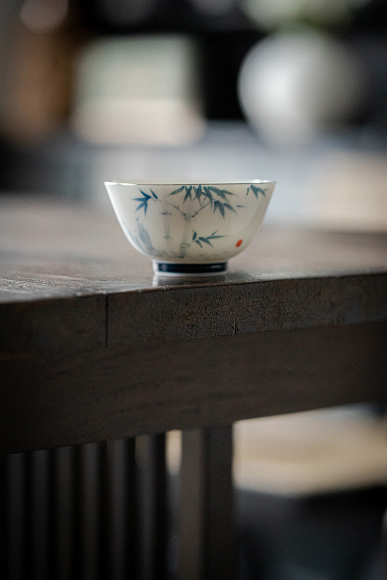 Gohobi Underglaze Blue Bamboo Brushstroke Tea Cup