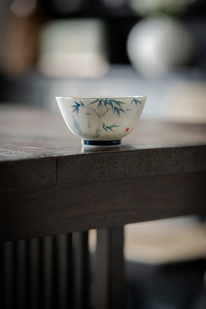 Gohobi Underglaze Blue Bamboo Brushstroke Tea Cup