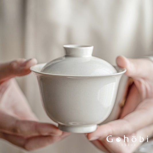 Gohobi Plant Ash Glaze Gaiwan – Song Style Handmade Ceramic Covered Tea Bowl