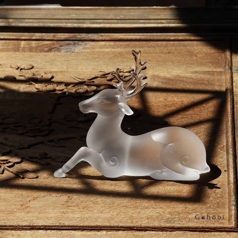 Gohobi Pate de Verre Deer Shaped Coloured Glass Ornament Pen Holder Paperweight