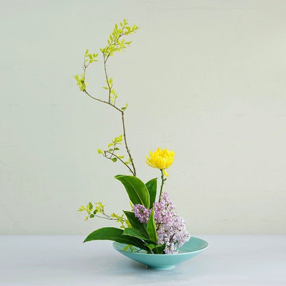 Gohobi Ikebana Ceramic Flower Bowl – Minimalist Flower Arrangement Water Plate