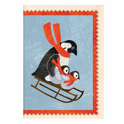 Mortlake Papers Penguin Family Christmas Card | Sledging Winter Holiday Card [Made in the UK]