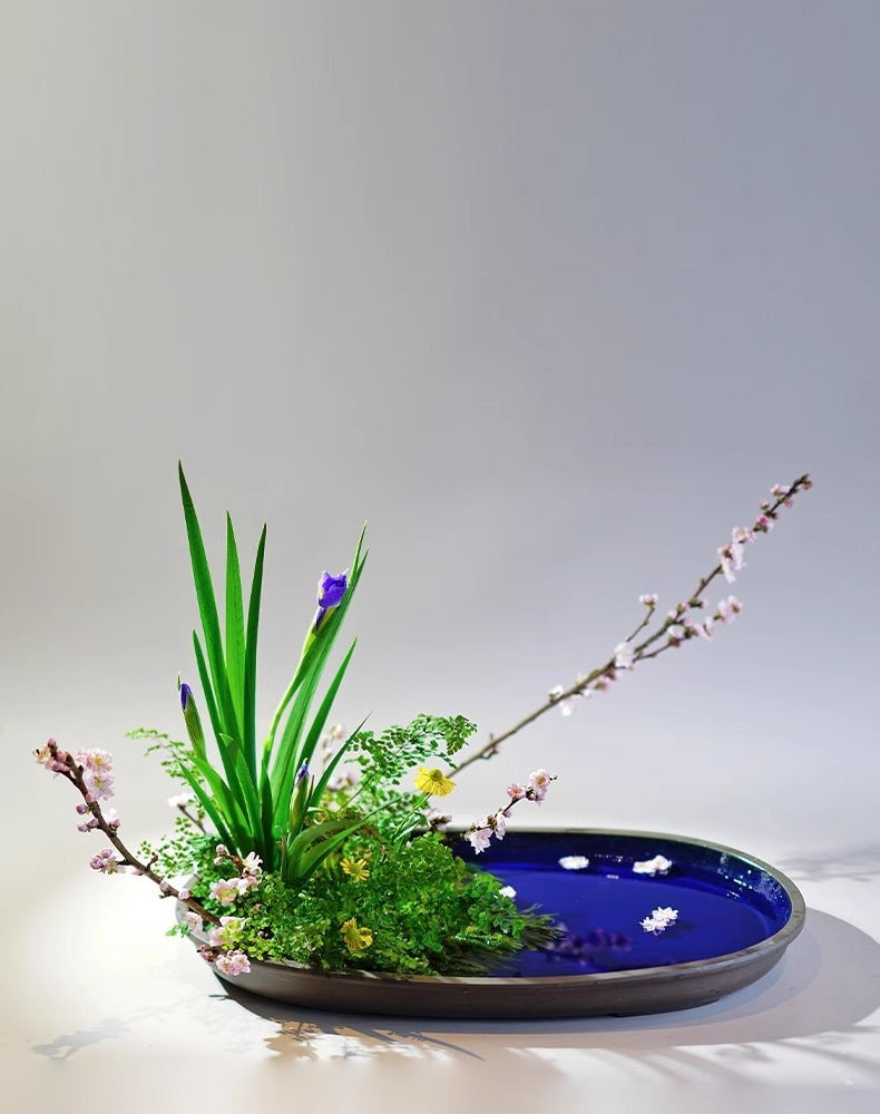 Gohobi Extra Large Oval Ikebana Bowl – Japanese Ceramic Flower Arrangement Vessel