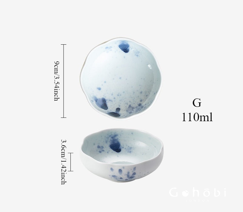 Gohobi Japanese Hosami Yaki Blue & White Small Bowl Set [Made in Japan] – Six-Piece Gift Box