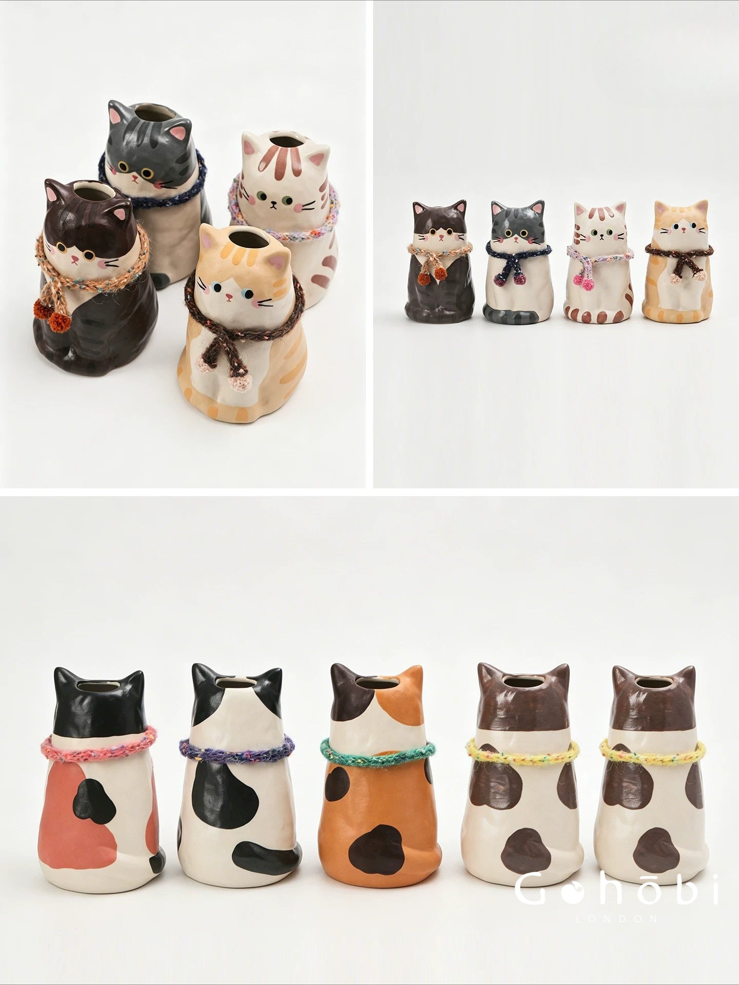 Gohobi Cute Cat Ceramic Vase – Handmade Jingdezhen Ikebana Flower Vase