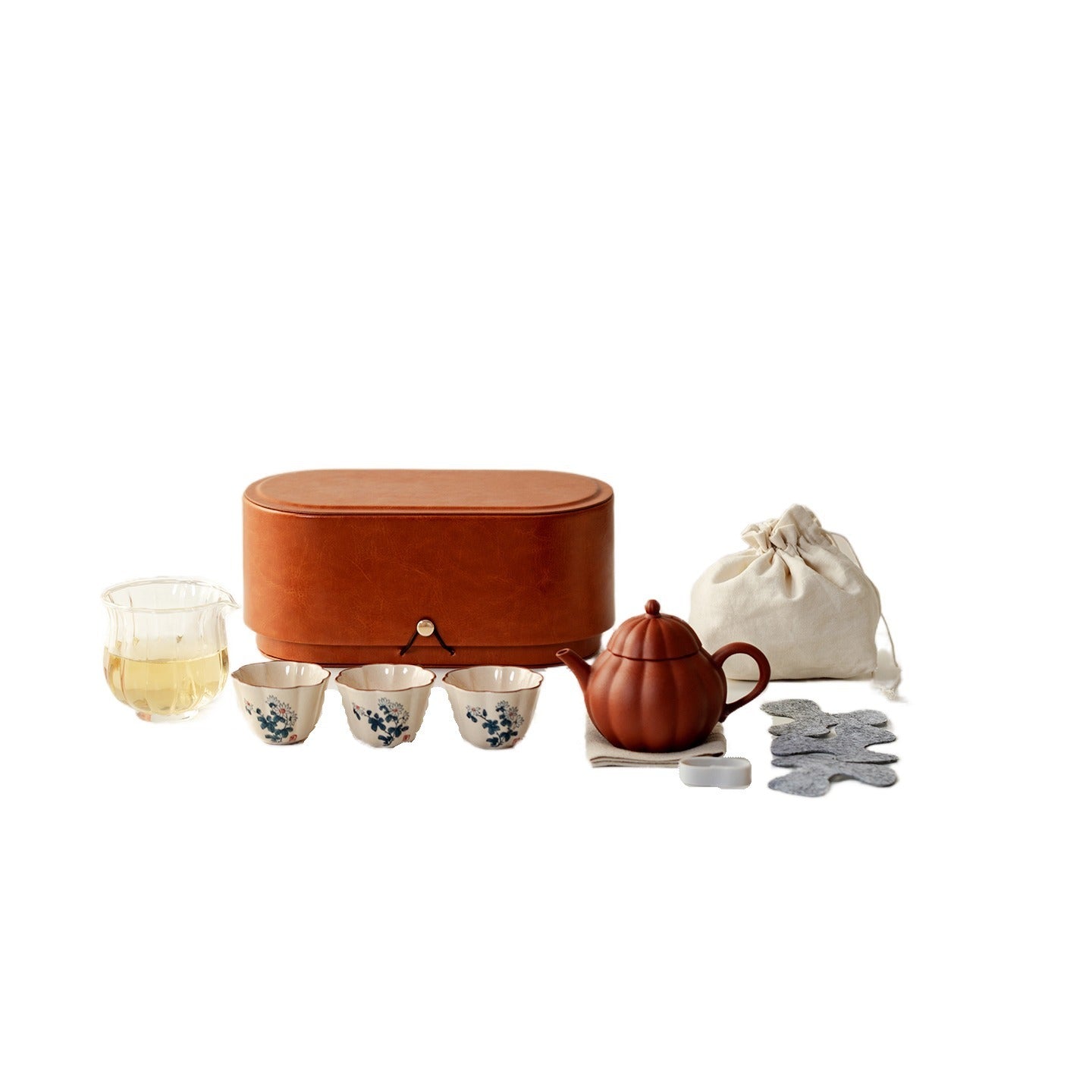 Gohobi Zhu Ni Yixing Purple Sand Travel Tea Set – Portable Gongfu Tea Set with Leather Case