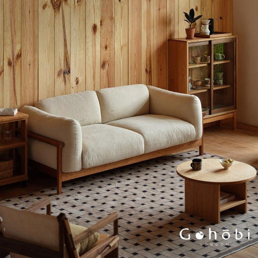 Gohobi Nordic Solid Wood Fabric Sofa – Handmade Double Sofa for Living Room or Small Apartment | FSC Certified Furniture