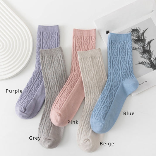 Women's Mid-Calf Cotton Socks - Double-Needle Rabbit Fur Socks