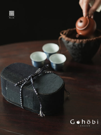 [賦山敘 x Gohobi] Gohobi Indigo Dyed Tea Set Storage Bag – Handmade Cloth Travel Teacup & Teapot Pouch