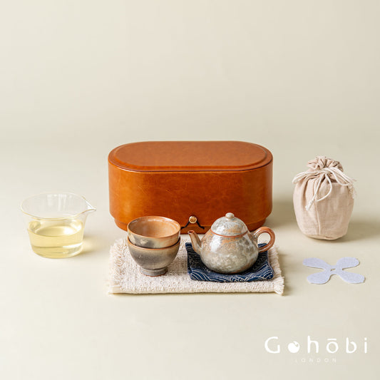 Gohobi Wood-Fired Travel Tea Set – Handmade Portable Teapot & Two Cups