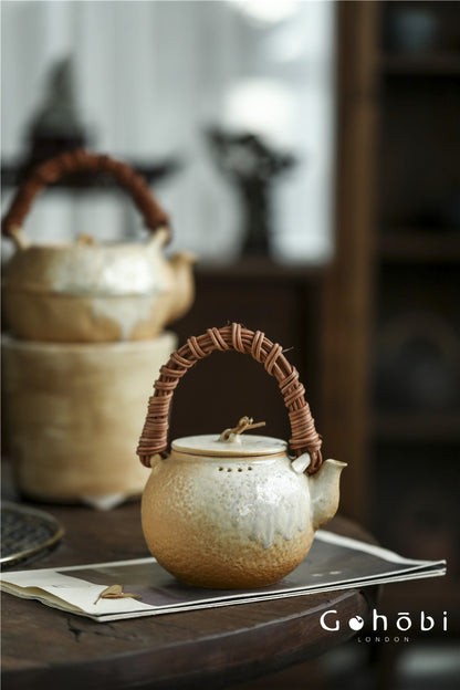 Gohobi Kiln-Changed Glaze Teapot – Pure Handmade White Mud Tea Brewer (900ml)