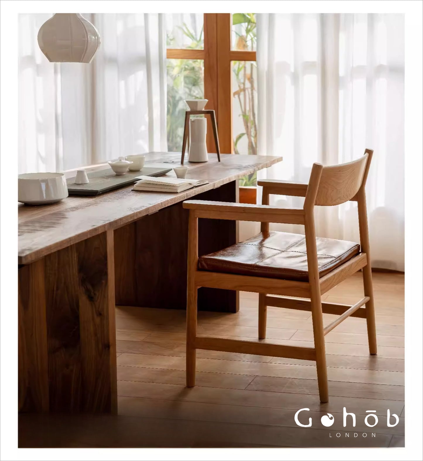 Gohobi Handmade Solid Wood Curved Armchair – Study Chair Office Seat Leisure Home Bedroom Chair | FSC Certified Furniture