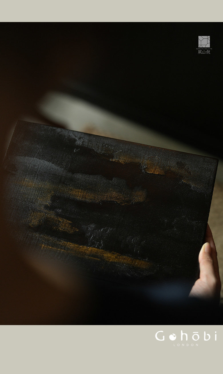 [賦山敘 x Gohobi] Gohobi Black Gold Lacquer Tea Tray – Handmade Ginkgo Wood Dry Brew Tea Tray Wabi Sabi Style