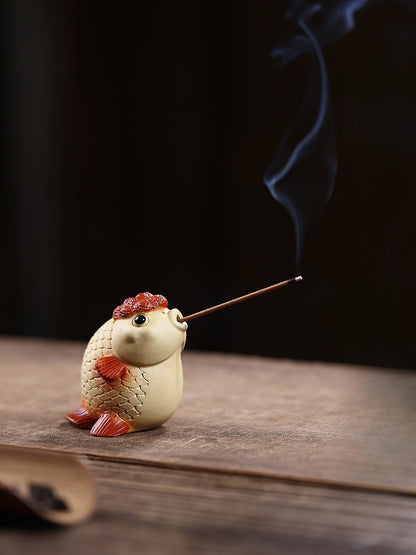 Gohobi Yixing Purple Clay Goldfish Tea Pet – Handmade Incense Holder Ornament