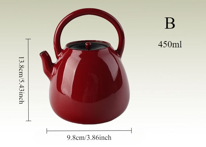 Gohobi Ochre Dream Red Fireplace Teapot – Japanese-Style Coarse Pottery Rattan Beam Kettle