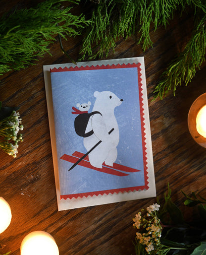 Mortlake Papers Skiing Polar Bear & Cub Christmas Card | Greeting Card [Made in the UK]