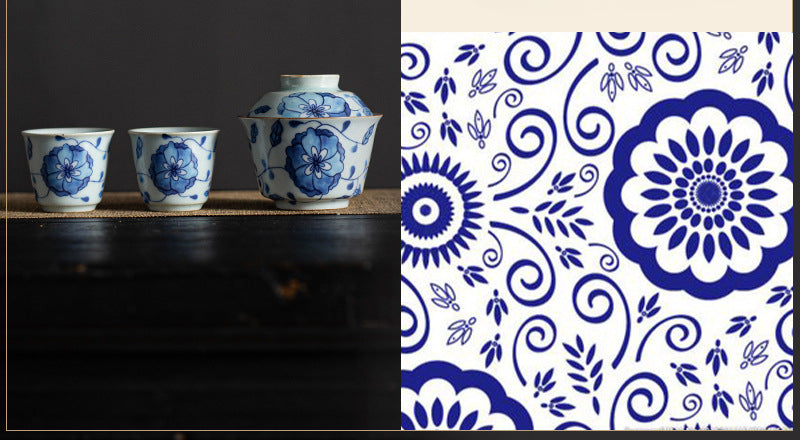 Gohobi Blue and White Lotus Gaiwan Three-Piece Set