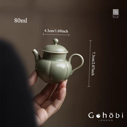 [賦山敘 x Gohobi] Gohobi Monochrome Glaze Ceramic Teapot – Pear Shape Bamboo Handle Gongfu Tea Pot