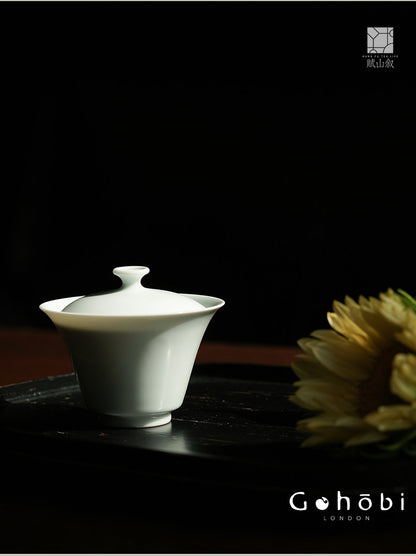 [賦山敘 x Gohobi] Gohobi Pure White Porcelain Gaiwan – Horseshoe Shape Thin Porcelain Gongfu Tea Bowl