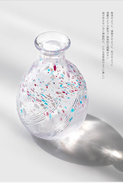 Gohobi Toyo Sasaki Japanese Hammered Glass Sake Jug Set – Stained Glass Wine Set Gift | Made in Japan