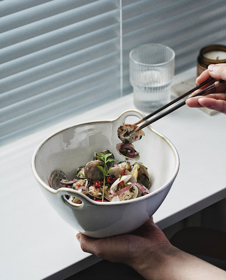 Gohobi Japanese Ceramic Double-Handled Bowl