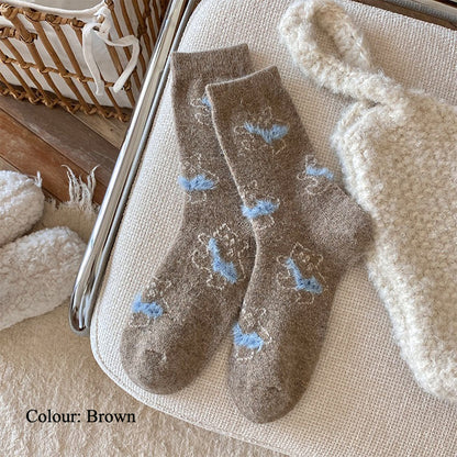 Gohobi Fleece-Lined Cat Print Winter Socks