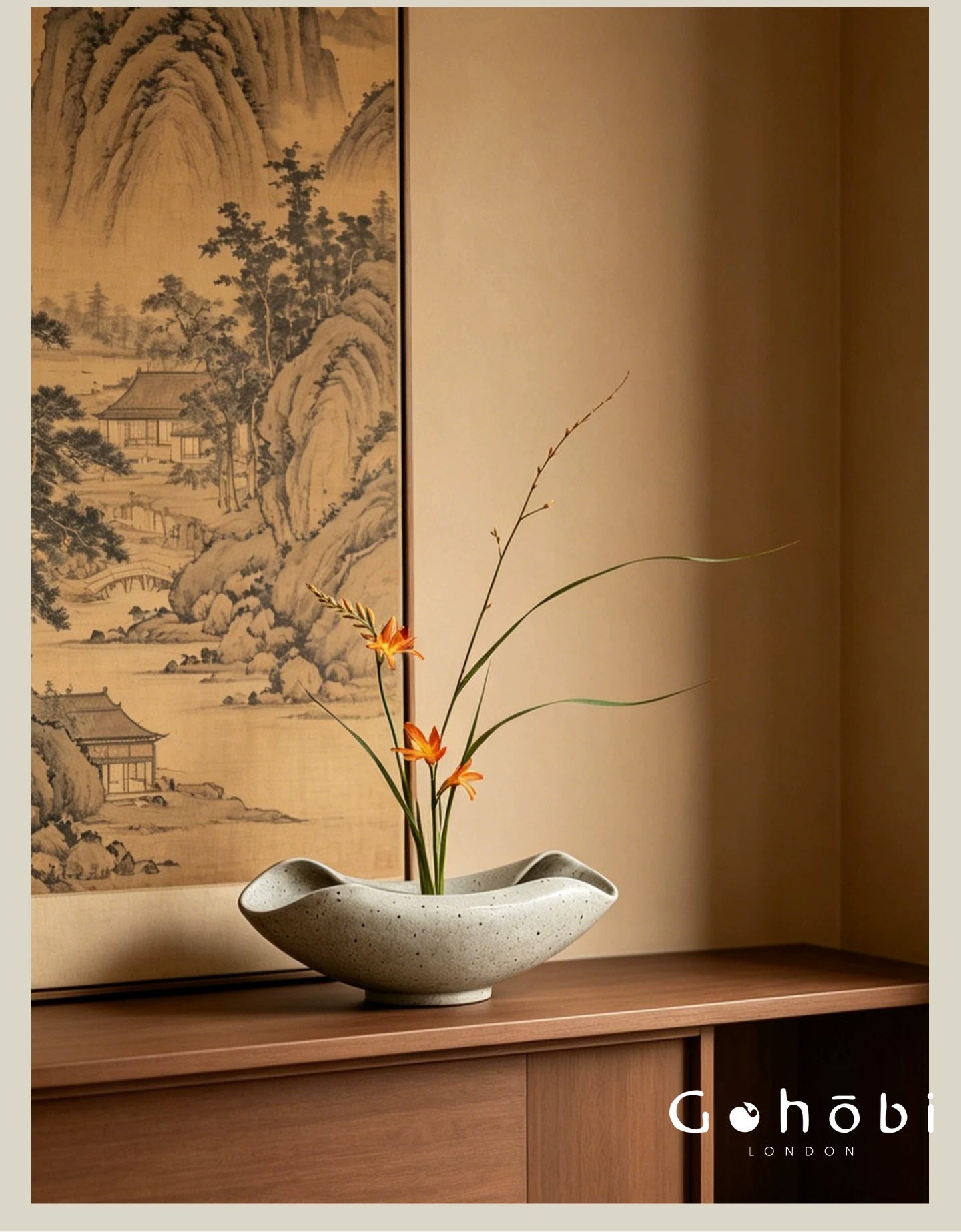 Gohobi Japanese Ikebana Ceramic Vase – Jingdezhen Medieval Style Large Flower Arrangement Vessel