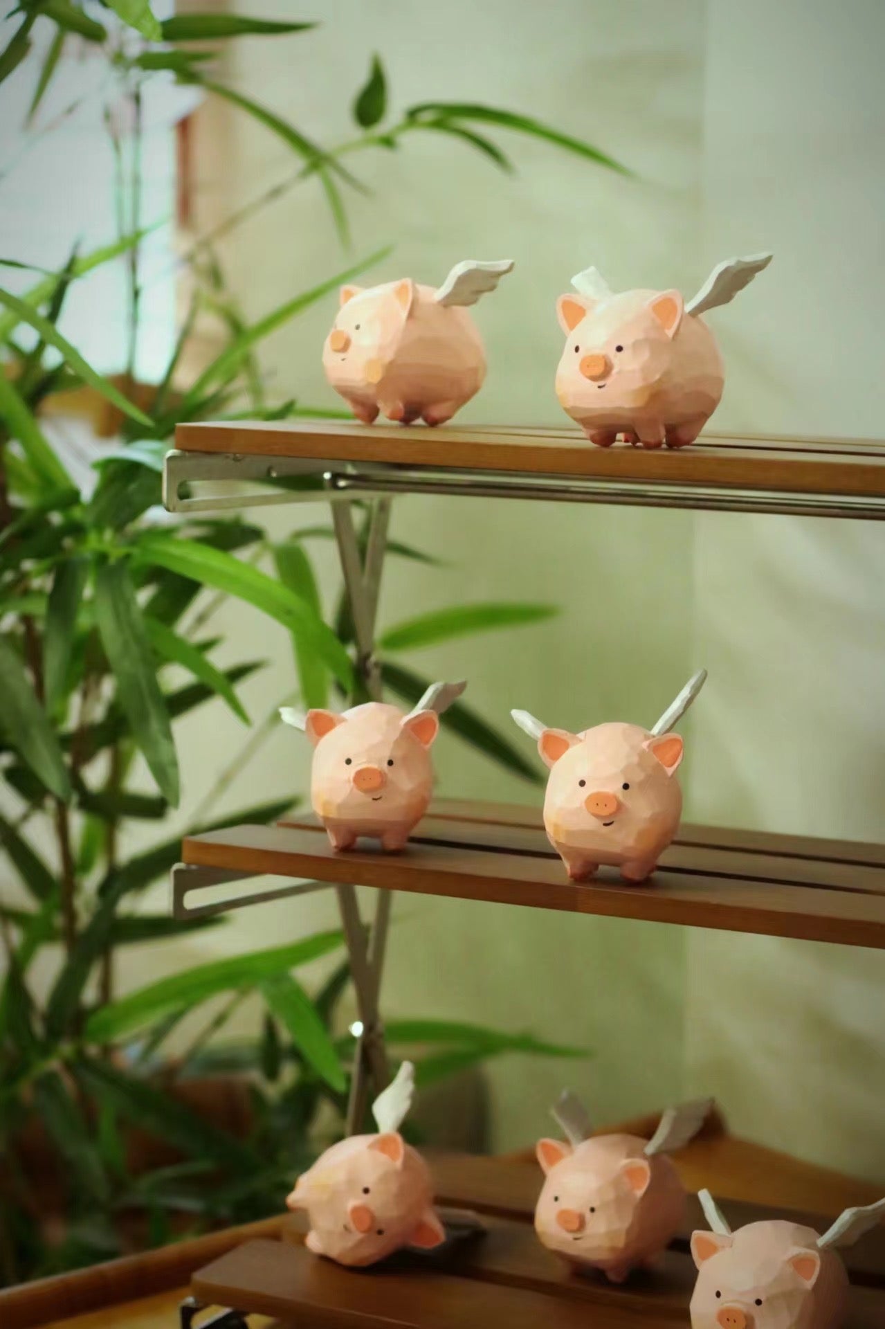 Gohobi Handcrafted Wooden Flying Pig Ornament - Main Image