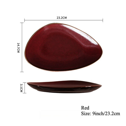 Gohobi Japanese Kiln-Glazed Irregular Oval Plate