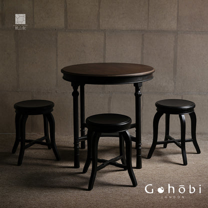 [賦山敘 x Gohobi] Gohobi Shanghai Style Teak Wood Stool – Black Round Solid Wood Tea Table Stool