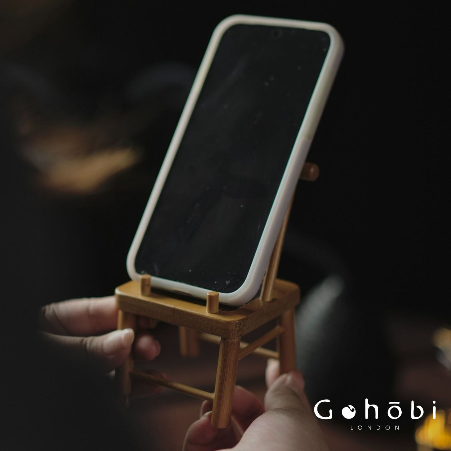 Gohobi Vintage Style Bamboo Chair Mobile Phone Holder – Mini Table Decoration