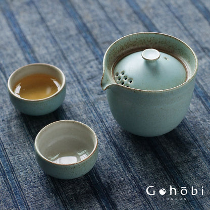 Gohobi Jingdezhen Ceramic Travel Gongfu Tea Set – One Pot Two Cups Portable Teapot Teacup Set