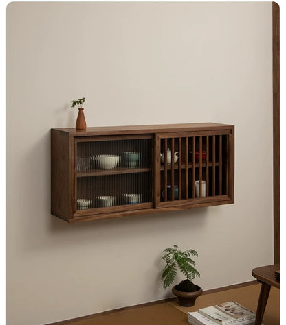 Gohobi Black Walnut Storage Cabinet – Solid Wood Medieval Style Tea and Tableware Cabinet (Clearance - Display)