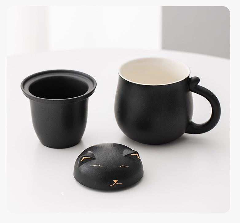 Gohobi Lucky Black & White Cat Tea Cup With Infuser