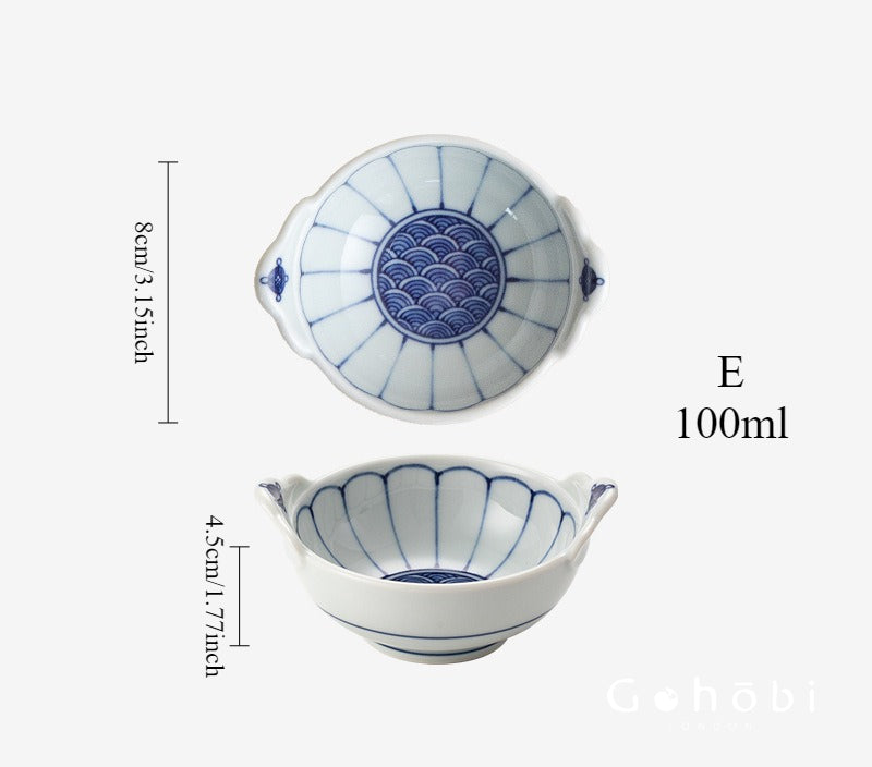 Gohobi Japanese Hosami Yaki Blue & White Small Bowl Set [Made in Japan] – Six-Piece Gift Box