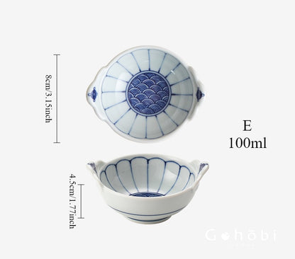 Gohobi Japanese Hosami Yaki Blue & White Small Bowl Set [Made in Japan] – Six-Piece Gift Box