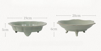 Gohobi Ru Kiln Three-Legged Ikebana Planter – Ice Crackle Celadon Ceramic Narcissus Bowl
