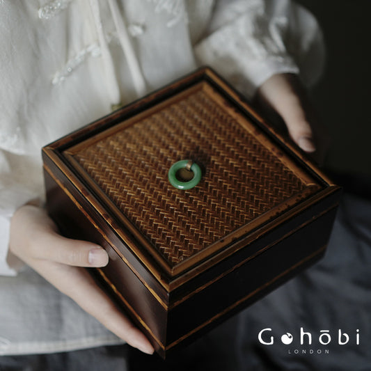 Gohobi Xiangfei Bamboo Storage Box – Embroidered Bamboo Jewellery and Sewing Storage Case