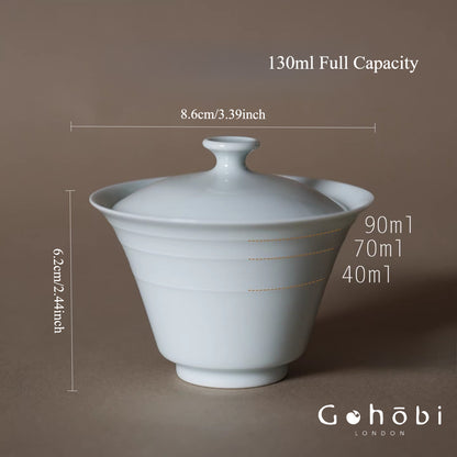 [賦山敘 x Gohobi] Gohobi Pure White Porcelain Gaiwan – Horseshoe Shape Thin Porcelain Gongfu Tea Bowl