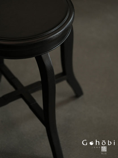 [賦山敘 x Gohobi] Gohobi Shanghai Style Teak Wood Stool – Black Round Solid Wood Tea Table Stool