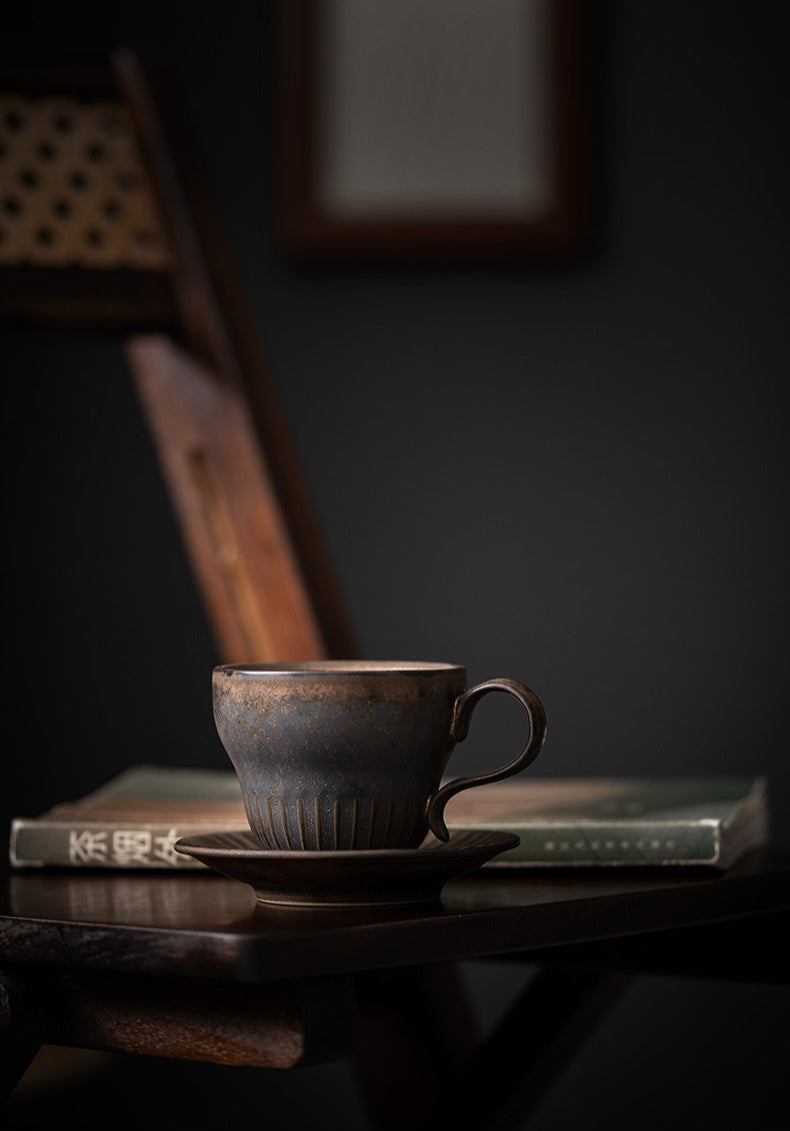 Gohobi Chinese Vintage Gilded Ceramic Coffee Cup with Saucer