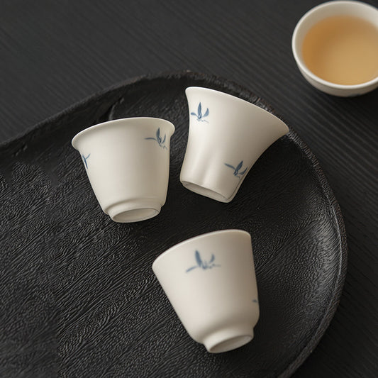 Gohobi Matte Hand-Painted 'Autumn Orchid by the Water' Ceramic Teacup