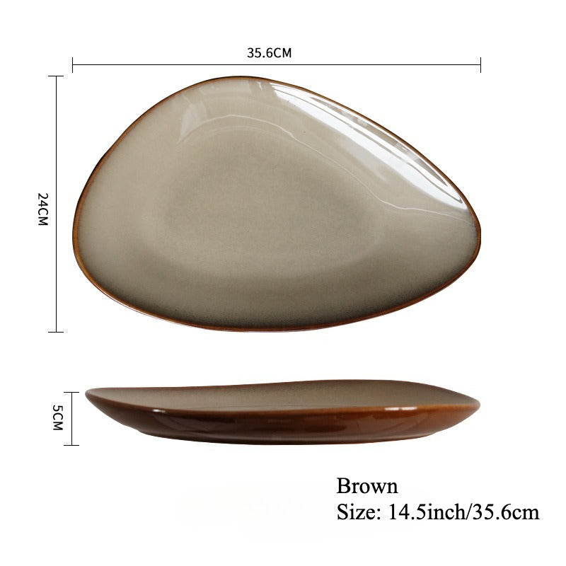 Gohobi Japanese Kiln-Glazed Irregular Oval Plate