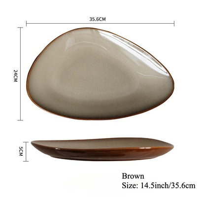 Gohobi Japanese Kiln-Glazed Irregular Oval Plate