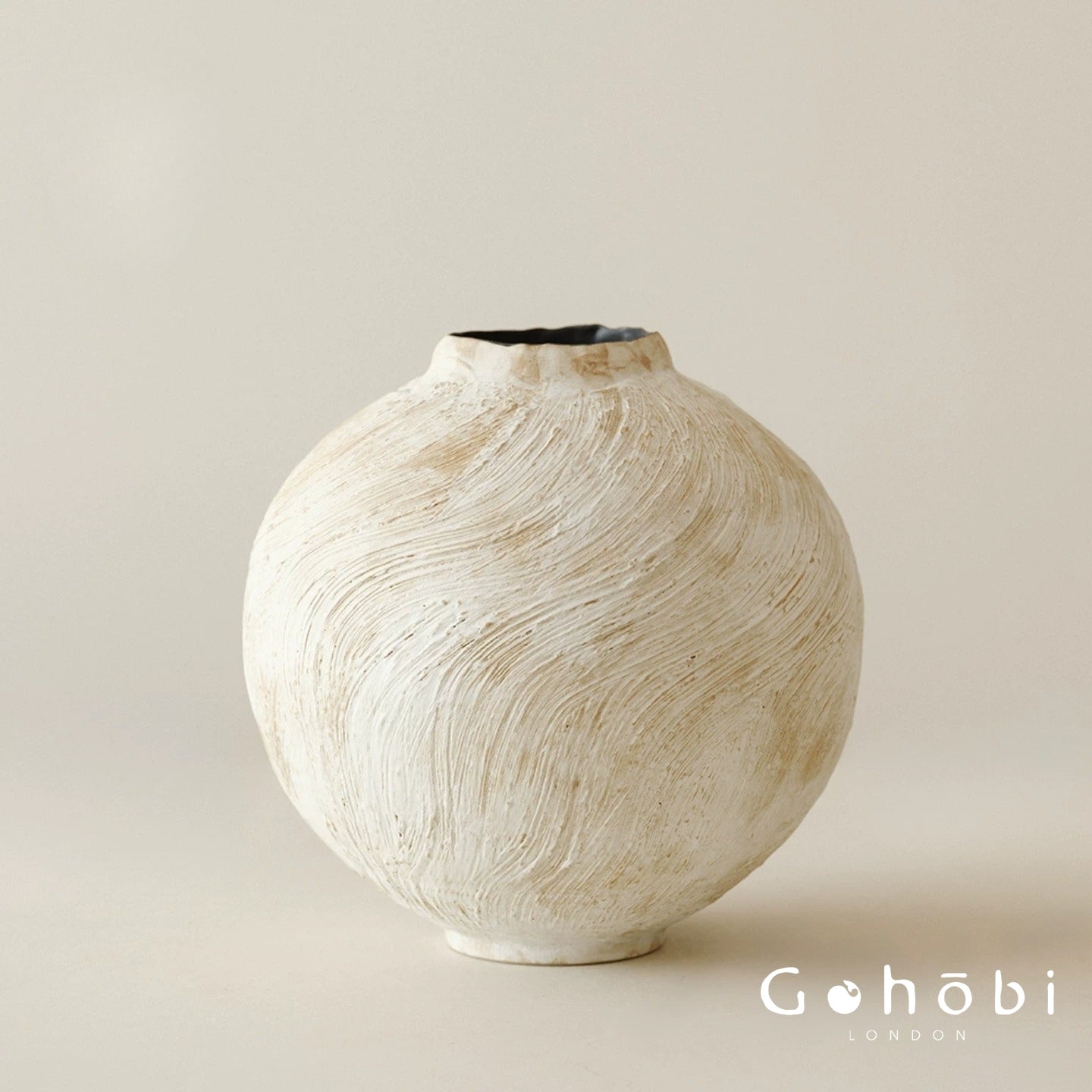 Gohobi Wabi-Sabi Japanese Ceramic Vase – Handmade White Sand Texture Decorative Vase (2 Sizes)
