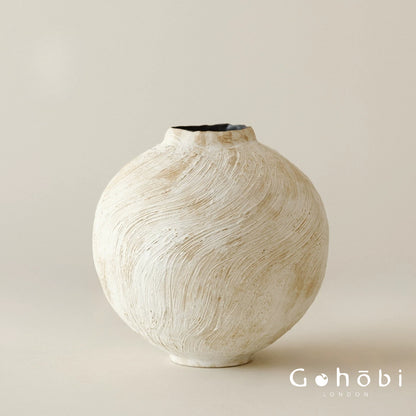 Gohobi Wabi-Sabi Japanese Ceramic Vase – Handmade White Sand Texture Decorative Vase (2 Sizes)